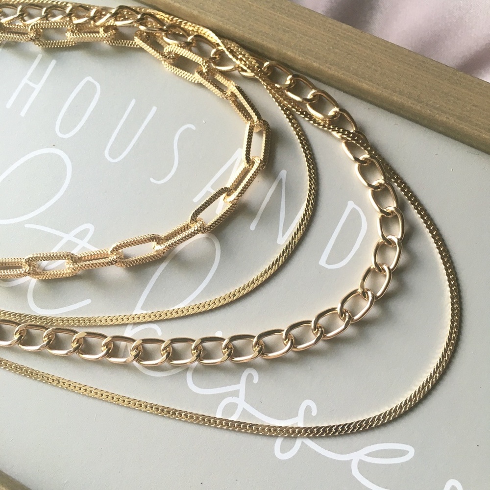 'Fable' Layered Gold Chain Link Choker Necklace - Picture 7 of 9